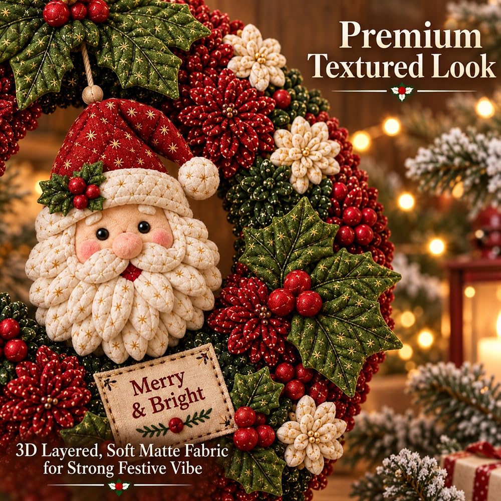 3D Fabric Poke Wreath DIY Kit, Christmas Wreath Making Kit for Adults | Christmas Craft Fabric Poke Art Kit for Beginner-Friendly, DIY Christmas Decorations Kit for Front Door Wall Window Decor