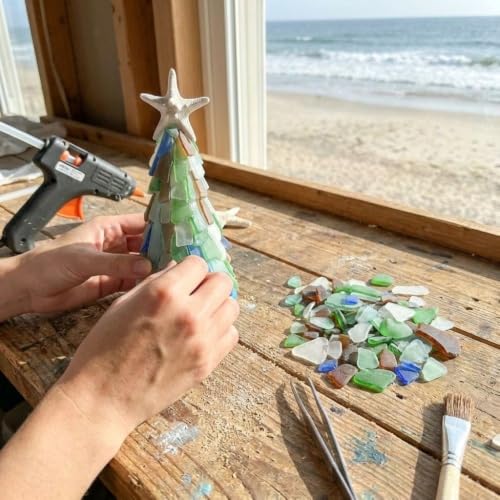 2027 DIY Sea Glass Christmas Tree Craft Kit | Handmade Mini Desk Xmas Bead Art, 15 cm Sea Glass Christmas Tree Making Kit, Holiday Tabletop Decoration