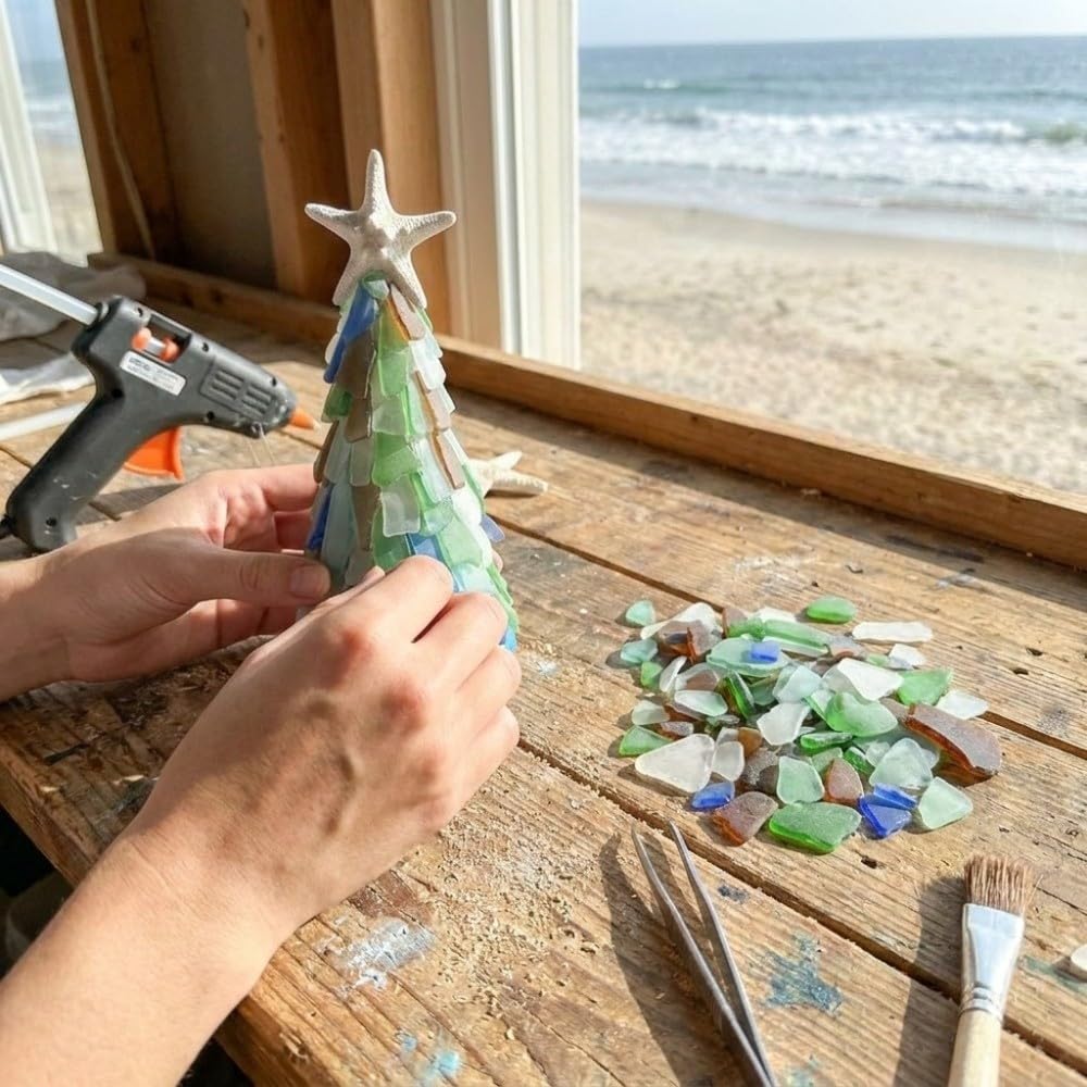 2027 DIY Sea Glass Christmas Tree Craft Kit | Handmade Mini Desk Xmas Bead Art, 15 cm Sea Glass Christmas Tree Making Kit, Holiday Tabletop Decoration
