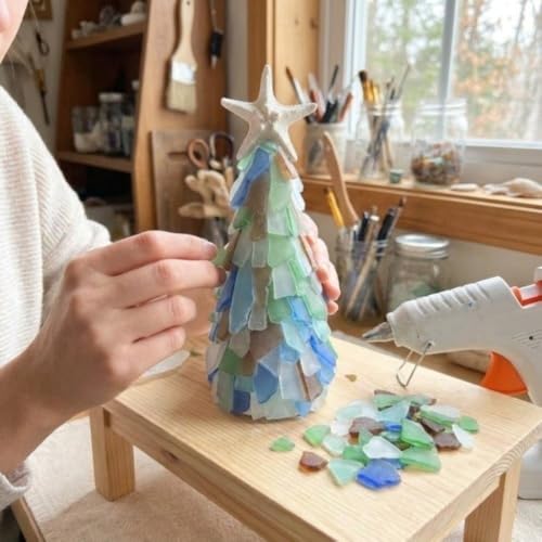 2027 DIY Sea Glass Christmas Tree Craft Kit | Handmade Mini Desk Xmas Bead Art, 15 cm Sea Glass Christmas Tree Making Kit, Holiday Tabletop Decoration