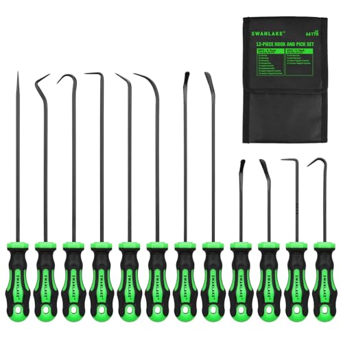 12-Piece Pick and Hook Tool Set, Automotive Mechanic Tools, Car Auto Oil Seal/O-Ring Seal Hook Kit, Mini & Long Precision Hooks for Hoses, Gaskets, Seal Puller Removal
