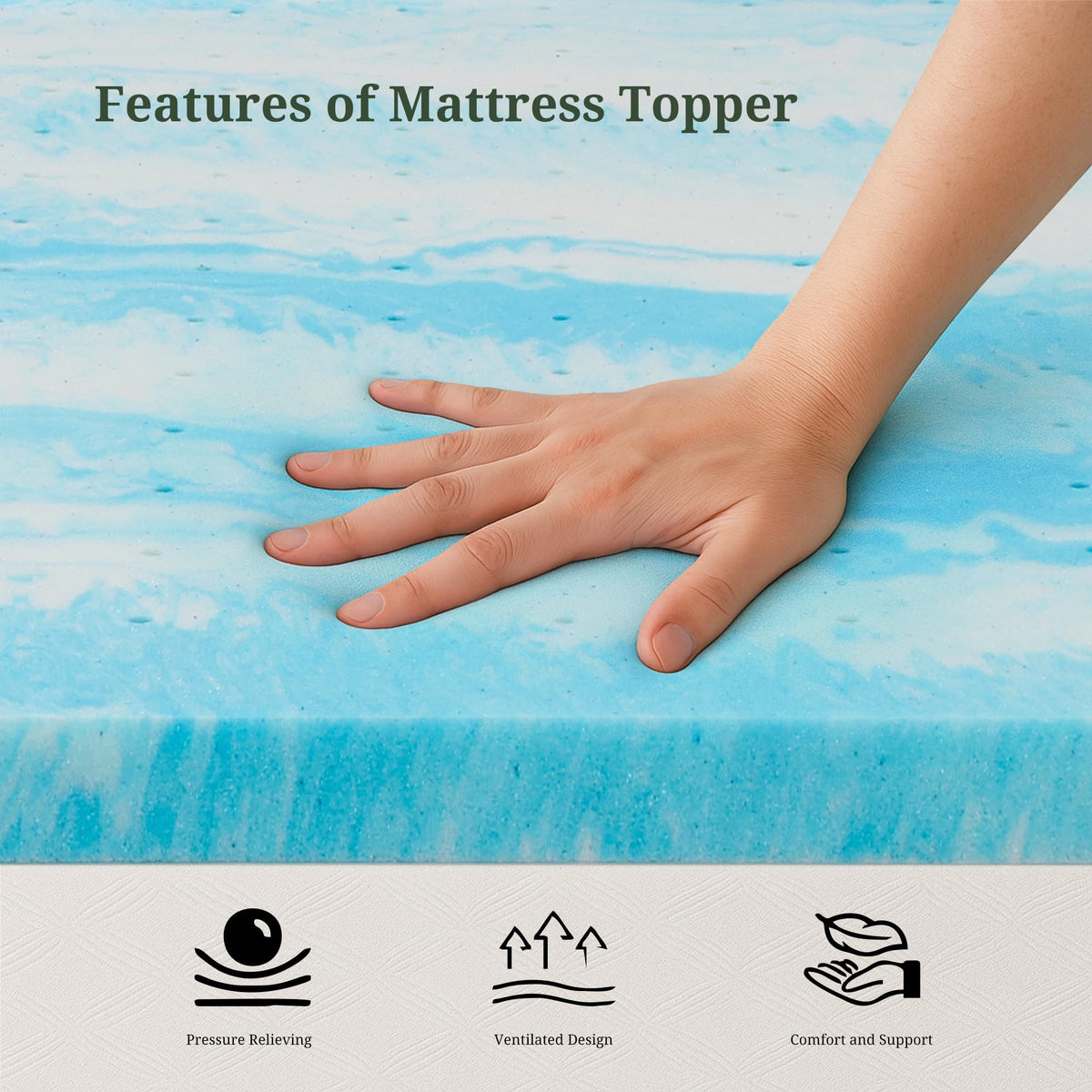 3 Inch Full Mattress Topper, Ventilated Gel Memory Foam Mattress Bed Pad | Pressure Relief | Body Support Mattress Bed Topper | CertiPUR-US certified | Blue