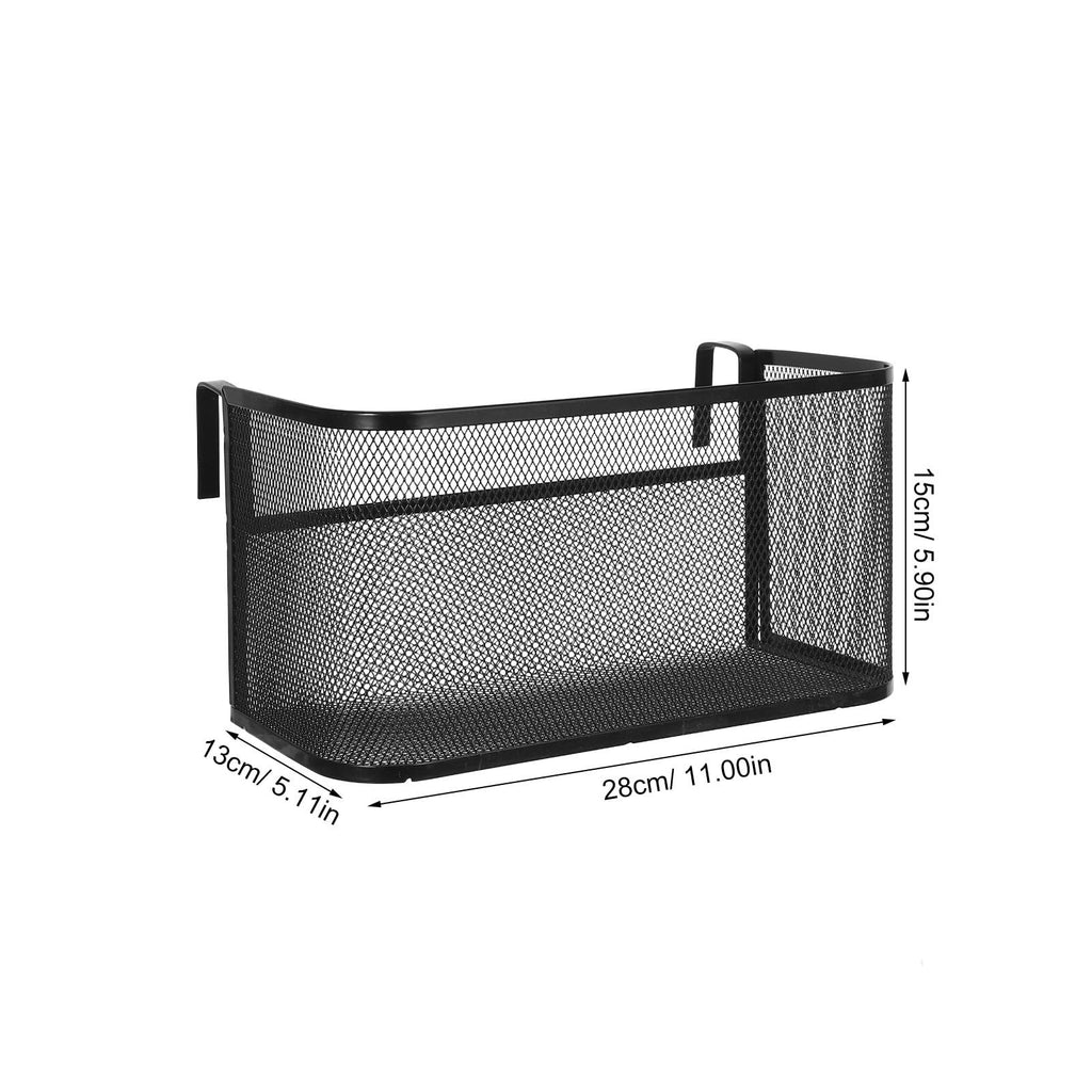 Bedside Hanging Storage Basket, Metal Bunk Bed Organizer with Cup Holder | Black Iron Frame, Hook Design, Multiple Compartments, Keeps Magazines, Phones, Drinks and Remotes within Reach