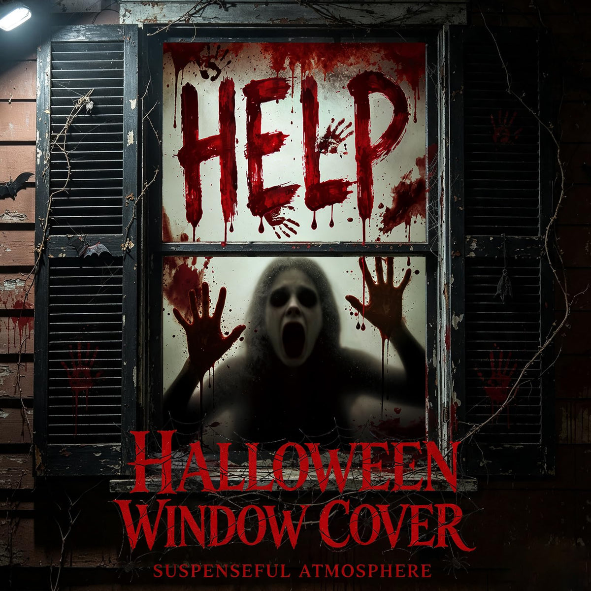 2PCS Halloween Window Cover, 47.2 x 31.5 Inch Bloody Haunted House Decor | Halloween Window Decorations for Outdoor Door Curtains Horror Theme Party with Scary Ghost
