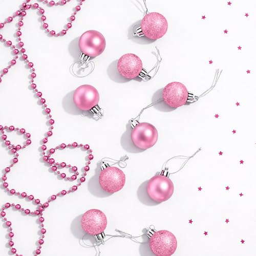 24 Count Mini Pink Ornaments for Mini Christmas Tree, Small Shatterproof Christmas Tree Ornaments Balls Party Decorations, 1.2 Inch