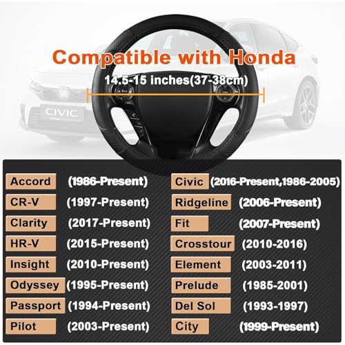 GIANT PANDA Microfiber Leather Steering Wheel Cover for Honda Accord,Civic,CR-V,HR-V,Pilot(Diamond-Pattern-Black-Standard Size)