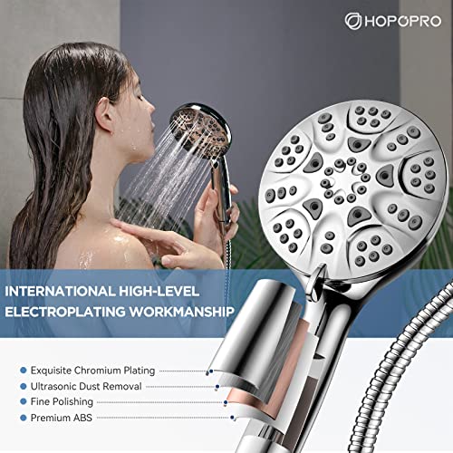 6-Mode High Pressure Handheld Shower Head Set, Consumer Reports Recommended HOPOPRO High Flow Hand Held Showerhead with 59 Inch Hose Bracket Teflon Tape Rubber Washers