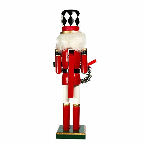 15-Inch Red, White and Black Nutcracker with Gift Box and Wreath