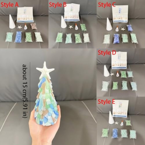 2027 DIY Sea Glass Christmas Tree Craft Kit | Handmade Mini Desk Xmas Bead Art, 15 cm Sea Glass Christmas Tree Making Kit, Holiday Tabletop Decoration