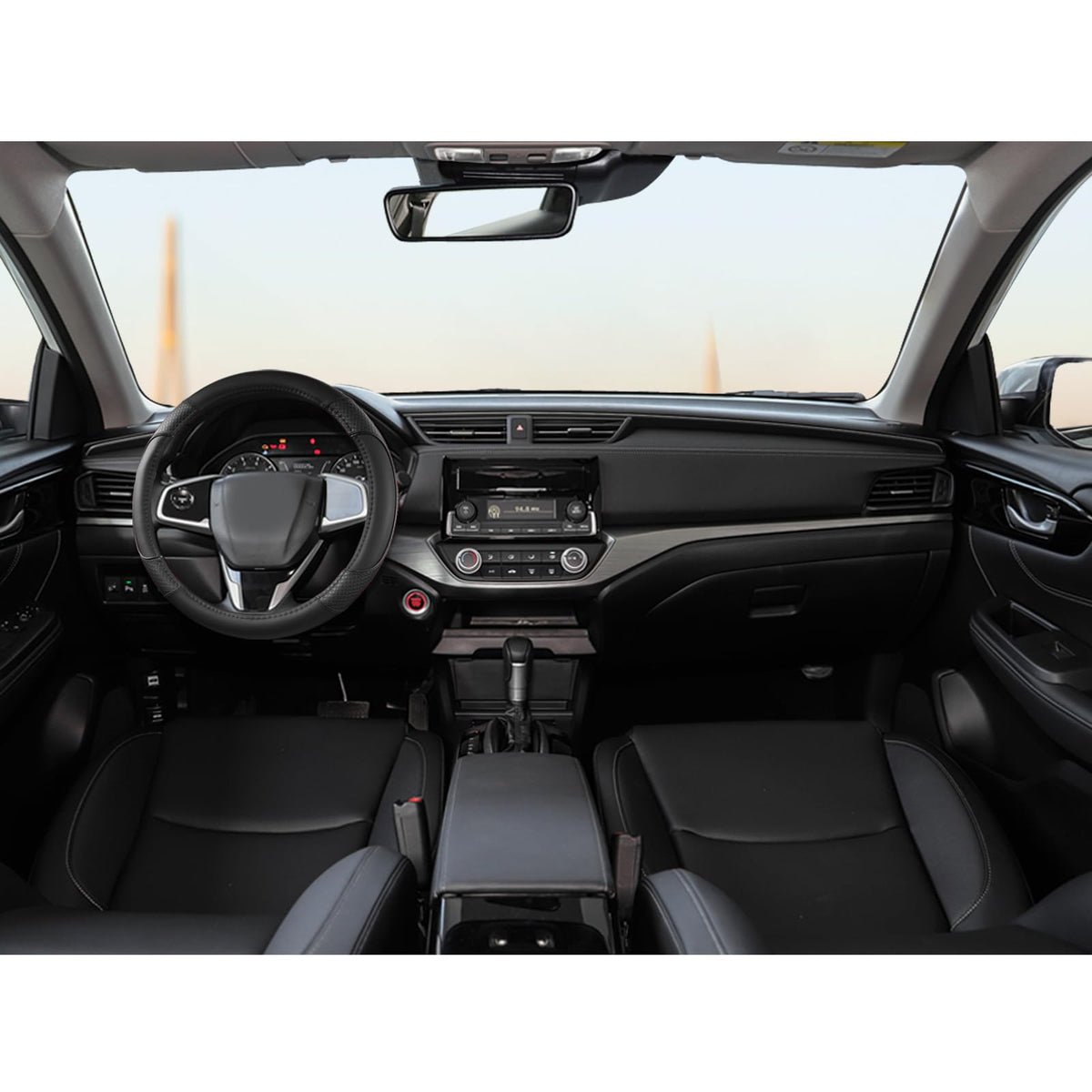 GIANT PANDA Microfiber Leather Steering Wheel Cover for Honda Accord,Civic,CR-V,HR-V,Pilot(Diamond-Pattern-Black-Standard Size)