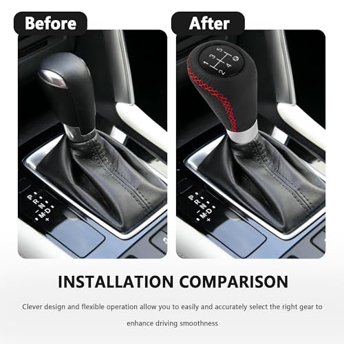 Car Gear Shift Knob with 4 Adaptive Parts,Leather 5 Speed Shift Knobs for Replacement Broken Shifter Knobs,Universal Non-Slip Manual Shift Knob Car Interior Accessories for Most Vehicles (Black/Red)