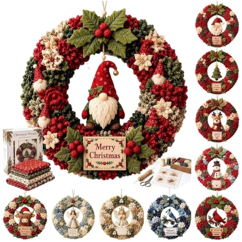 3D Fabric Poke Wreath DIY Kit Christmas Wreath No Sew Craft (13- Gnome) | Creative Poke Art Kits for Adults as a Gift or for Cozy Family Craft Time