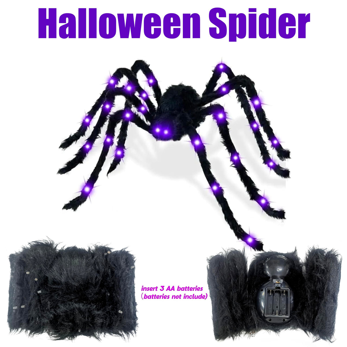 78" Jumbo Halloween Light up Spider Scary Giant Spider for Indoor Outdoor Halloween Spider Decorations Party Favor Yard Home House Décor Multicolor