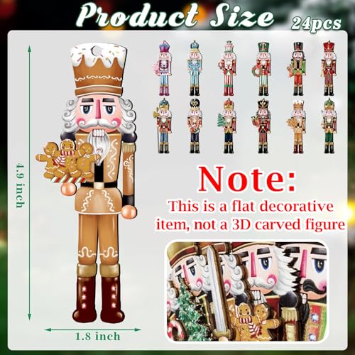 24 Pieces Christmas Nutcracker Wooden Ornaments, Wood Hanging Decoration Set for Christmas Tree Hanging 2D Printed Wood Crafts Holiday Decor Xmas Party Supplies (Xmas-Nutcracker-A)