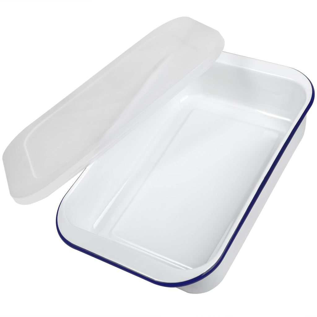 Webake Enamelware 9x13 Baking Pan with Lid Oblong Cake Pan Enameled Steel Roasting Pan Baking Dish Lasagna Pan Food Containers