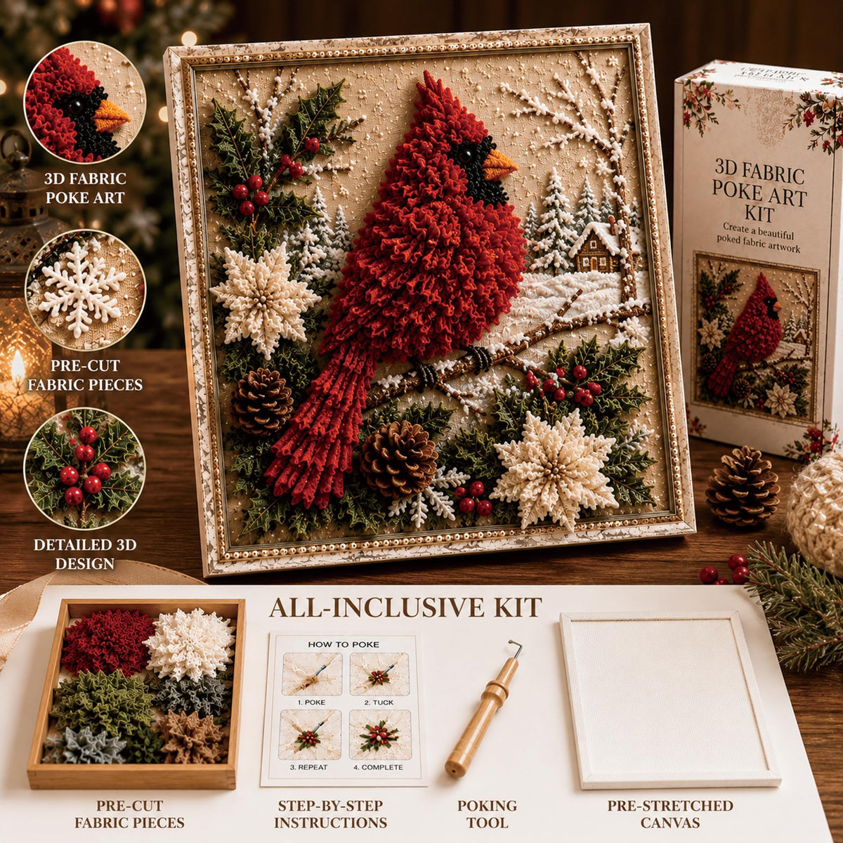 3D Christmas Fabric Poke Art Kit with Frame, Craft Fabric Punch Needle Kit | 3d Christmas Fabric Poke Art Kit with Frame, No-Sew Craft Fabric Poke Art for Adults Santa Punch Needle Kits Home Decor