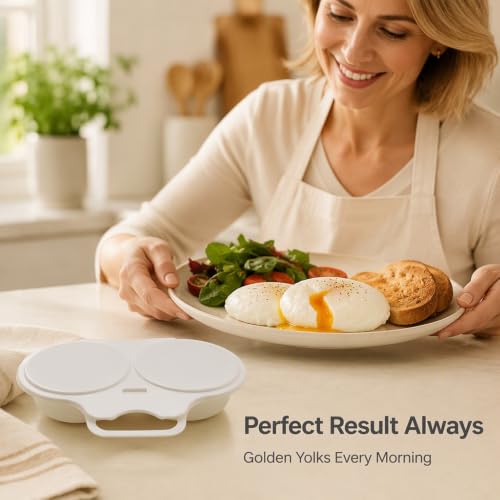 2pcs Dual Cavity Microwave Egg Poacher with Lid & Handle，Black | Microwave Egg Cooker 2 Eggs, Quick Oil-Free Cooking Egg Poacher for Kitchen, Versatile Kitchen Essential