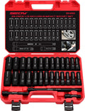 29-Piece 1/2" Drive Impact Socket Set, SAE (3/8 to 1 inch) and Metric (10-24mm) Sizes with Extension Bars Standard Deep Socket Set CR-V Material High Durability Impact Wrench