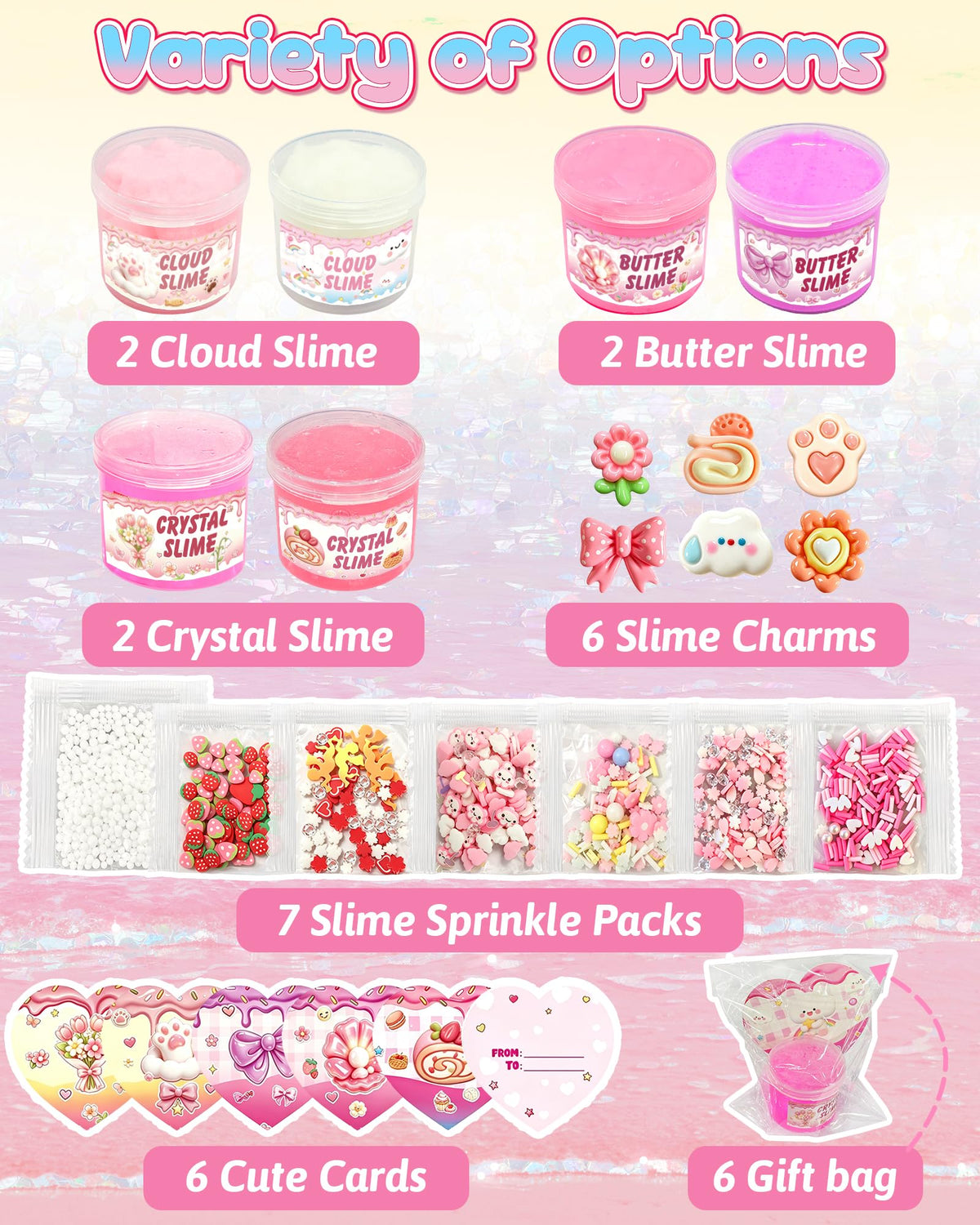 6 Pack Pink Slime Kit Toys for Girls, Butter Cloud Slime Birthday Gifts | Slime Kit for Girls, Kid Girl Toy, 4-12 Girl Birthday Gift, Slime Charms, Teen Cute Stuff, Kids Party Favor, Stocking Stuffer