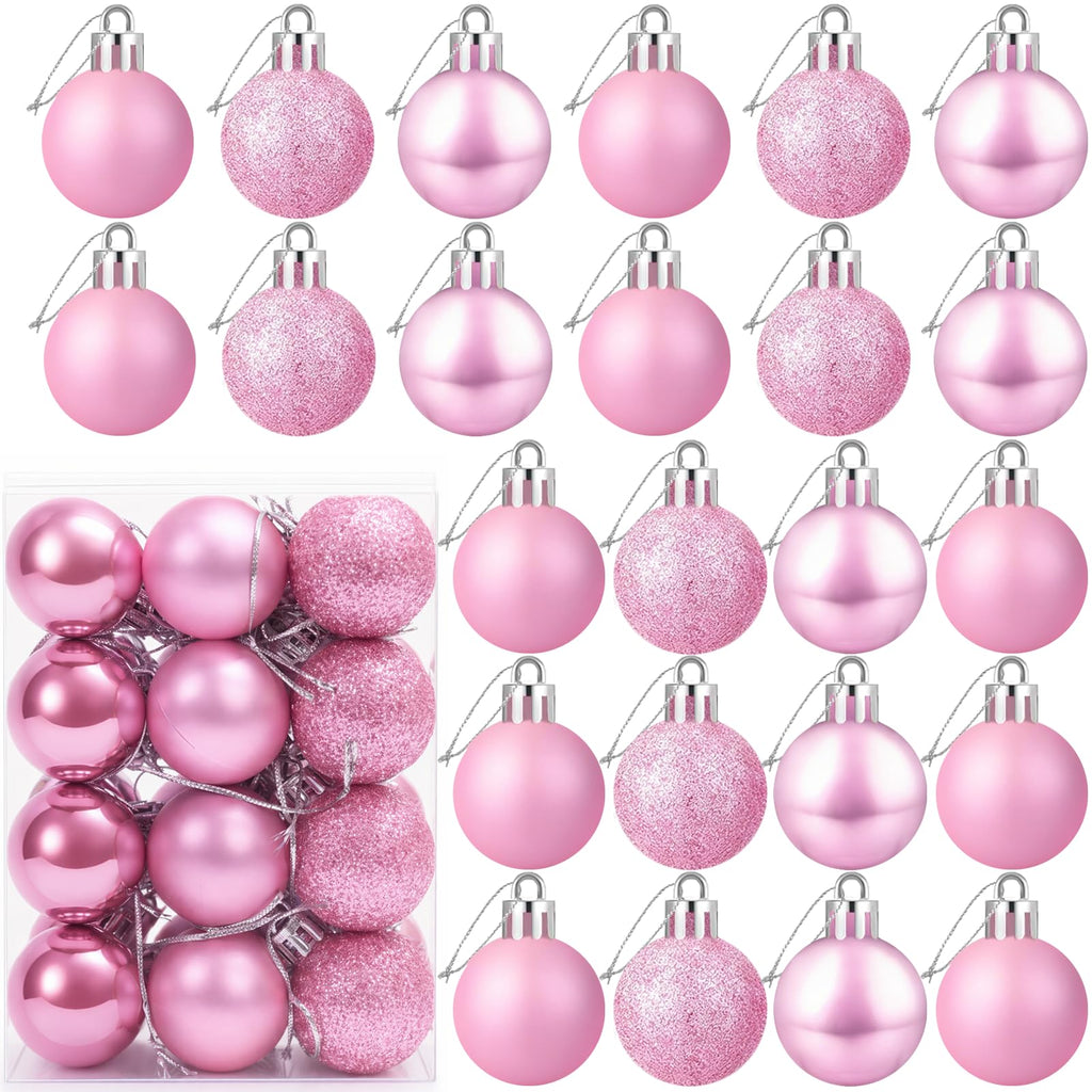24 Count Mini Pink Ornaments for Mini Christmas Tree, Small Shatterproof Christmas Tree Ornaments Balls Party Decorations, 1.2 Inch