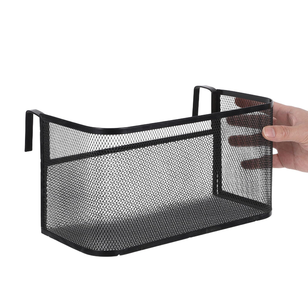 Bedside Hanging Storage Basket, Metal Bunk Bed Organizer with Cup Holder | Black Iron Frame, Hook Design, Multiple Compartments, Keeps Magazines, Phones, Drinks and Remotes within Reach