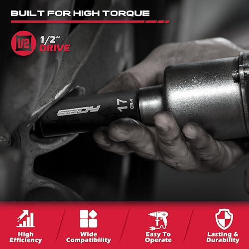 29-Piece 1/2" Drive Impact Socket Set, SAE (3/8 to 1 inch) and Metric (10-24mm) Sizes with Extension Bars Standard Deep Socket Set CR-V Material High Durability Impact Wrench