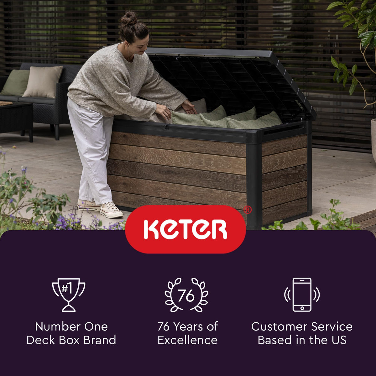 Keter City 30 Gal Outdoor Storage Box and Patio Side Table | Grey, Resin, Compact, Waterproof, Lockable, Easy Assembly, Organization, Pool Accessories Storage