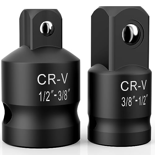 2PCS Impact Socket Adapter & Reducer Set, 1/2"F to 3/8"M & 3/8"F to 1/2"M | Impact Adapter Set,Impact Driver & Wrench Conversion Kit, CR-MO Steel Socket Adapter for Breaker Bar,Impact & Ratchet Wrench