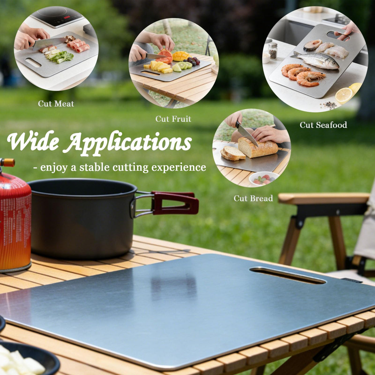 100% Pure Titanium Cutting Board Set of 3, Titanium Cutting Boards for Kitchen Dishwasher Safe, Double-Sided Small & Large Meat Metal Chopping Board for Stainless Steel & Food Prep (M+L+XL)