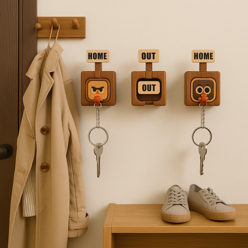 🔥Hot Selling：Creative Wooden Key Hooks with Funny Facial Expressions - Functional & Stylish Key