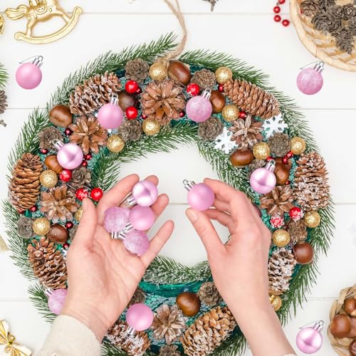 24 Count Mini Pink Ornaments for Mini Christmas Tree, Small Shatterproof Christmas Tree Ornaments Balls Party Decorations, 1.2 Inch