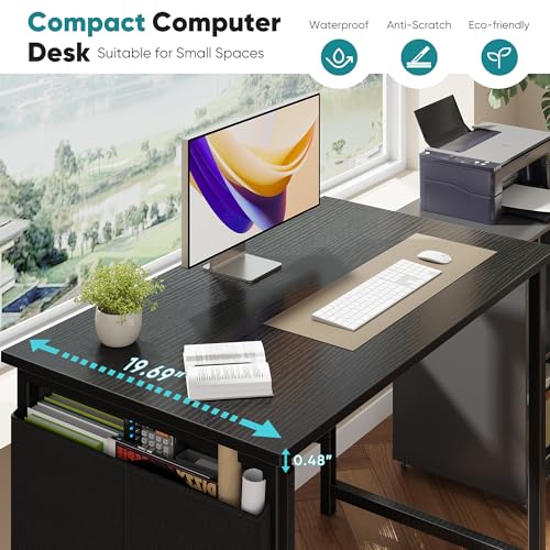 Sweetcrispy Small Computer Desk, 31 Inch Home Office Desks, Writing Study Craft Work Gaming Table, Computer Workstation for Small Spaces with Storage Bag for Bedroom, Black