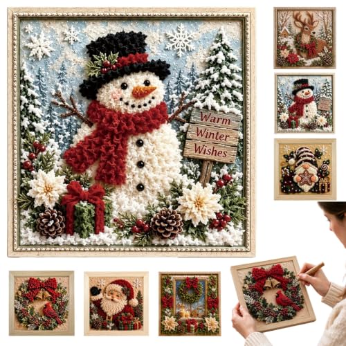 3D Christmas Fabric Poke DIY Art Kit for Adults & Beginners with Fram | Craft Fabric Punch Needle Kit for Mantel Shelf Tabletop Indoor Home Xmas Decor, Thoughtful Handmade Gifting