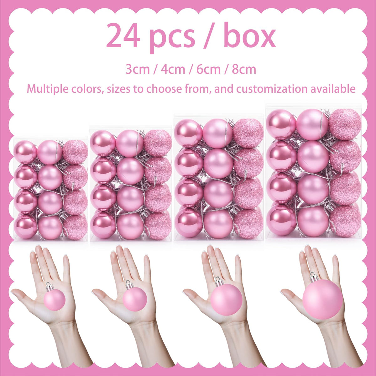 24 Count Mini Pink Ornaments for Mini Christmas Tree, Small Shatterproof Christmas Tree Ornaments Balls Party Decorations, 1.2 Inch