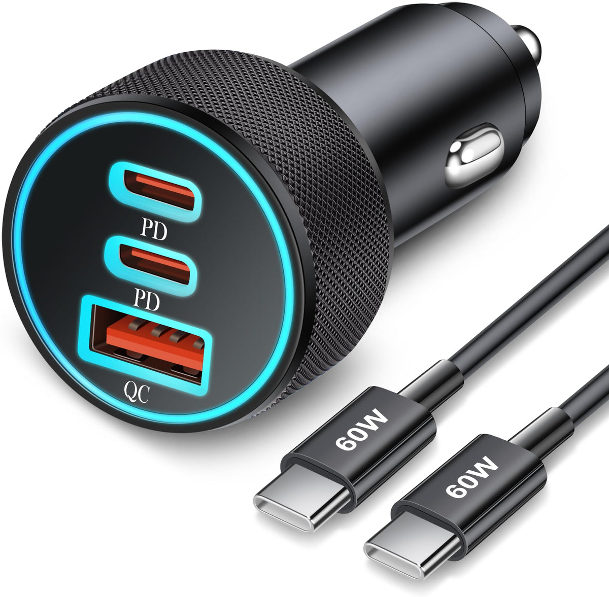 67W 3-Port Super Fast Type C Car Charger USB C for Samsung S26 S25 S24 S23 | for iPhone 18/17 Pro Max,Android, Cigarette Lighter USB Charger Car Phone Adapter Accessories for Men Women + 3FT USB-C Cable