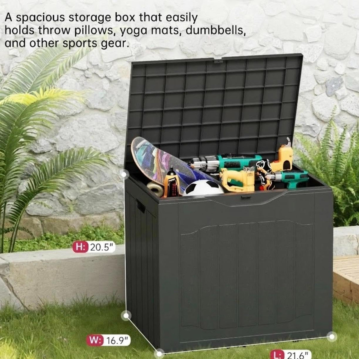 35 Gallon Outdoor Deck Box Lockable Waterproof Resin Patio Storage Box | Storage Container, UV-Resistant for Garden Tools, Pool Accessories & Patio Cushions, Black