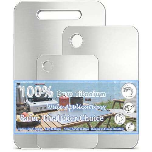 100% Pure Titanium Cutting Board Set of 3, Titanium Cutting Boards for Kitchen Dishwasher Safe, Double-Sided Small & Large Meat Metal Chopping Board for Stainless Steel & Food Prep (M+L+XL)