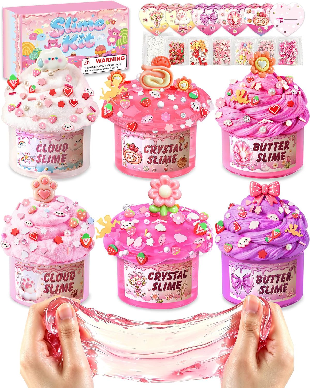 6 Pack Pink Slime Kit Toys for Girls, Butter Cloud Slime Birthday Gifts | Slime Kit for Girls, Kid Girl Toy, 4-12 Girl Birthday Gift, Slime Charms, Teen Cute Stuff, Kids Party Favor, Stocking Stuffer