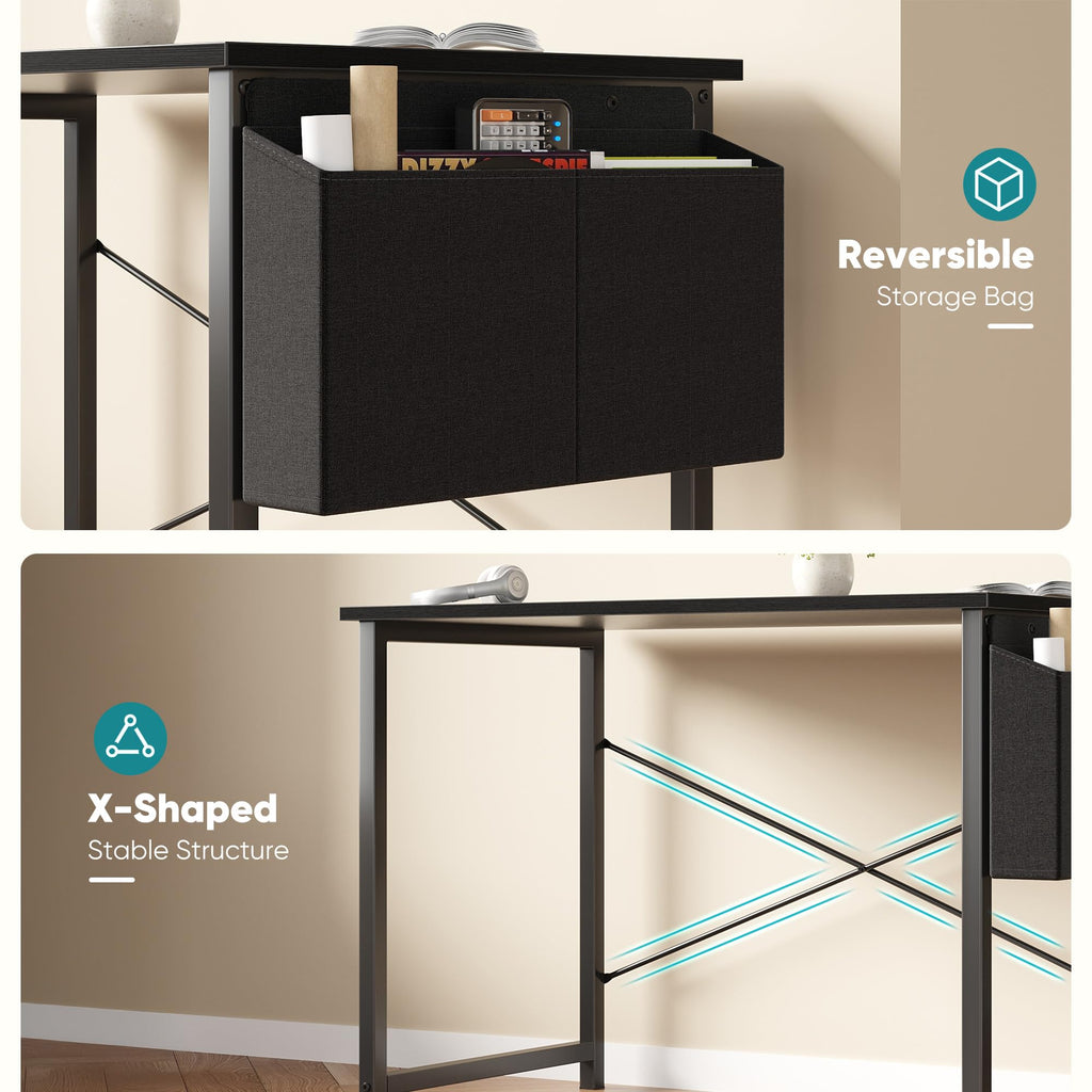 Sweetcrispy Small Computer Desk, 31 Inch Home Office Desks, Writing Study Craft Work Gaming Table, Computer Workstation for Small Spaces with Storage Bag for Bedroom, Black