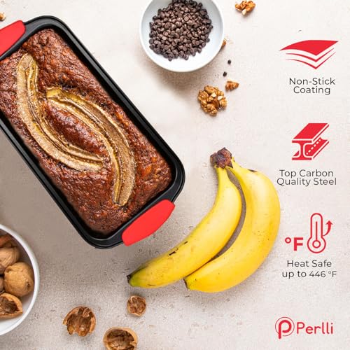 PERLLI Non-Stick 10-Piece Baking Pan Set, BPA-Free Carbon Steel Bakeware Set with Silicone Handles, Stackable Kitchen Oven Set, Cookie Sheet, Baking Tray, Baking Sheet Set, Oven Safe (446°F)