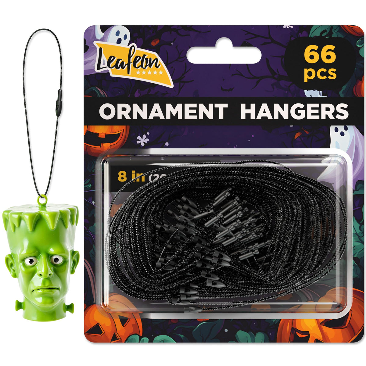 Ornament Hooks for Christmas Tree Decorations 66 pcs – Black Durable Ornament Hangers – Christmas Ornament Tree Hooks - Black Ornament String with Snap