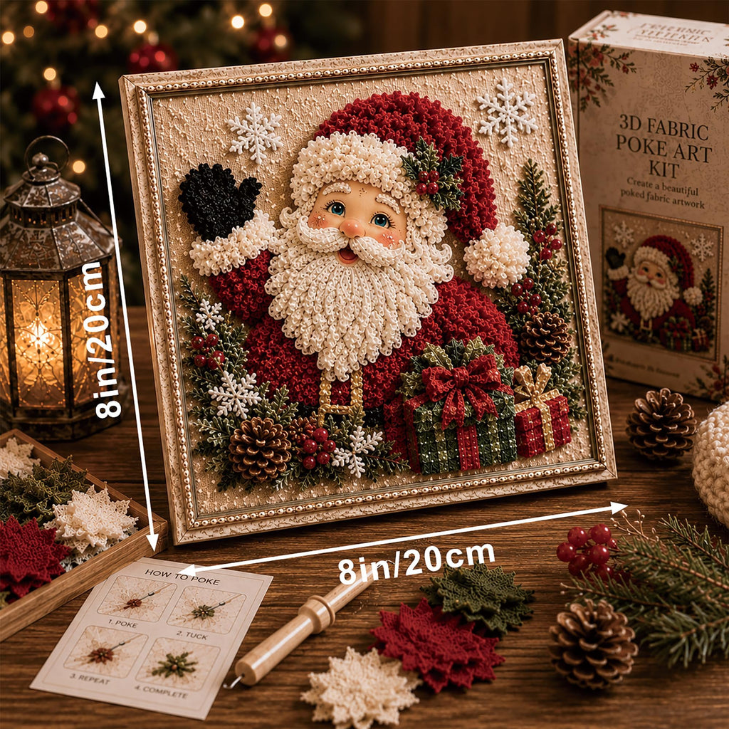 3D Christmas Fabric Poke Art Kit with Frame, Craft Fabric Punch Needle Kit | 3d Christmas Fabric Poke Art Kit with Frame, No-Sew Craft Fabric Poke Art for Adults Santa Punch Needle Kits Home Decor