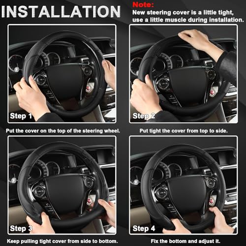 GIANT PANDA Microfiber Leather Steering Wheel Cover for Honda Accord,Civic,CR-V,HR-V,Pilot(Diamond-Pattern-Black-Standard Size)