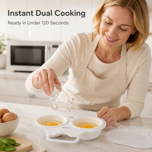 2pcs Dual Cavity Microwave Egg Poacher with Lid & Handle，Black | Microwave Egg Cooker 2 Eggs, Quick Oil-Free Cooking Egg Poacher for Kitchen, Versatile Kitchen Essential