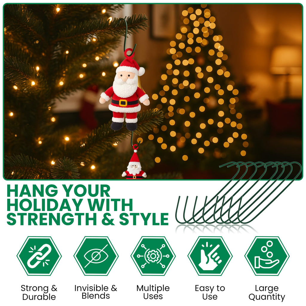 Iconikal 450 Pack Heavy Duty Green Christmas Tree Ornament Hooks 1.4 & 2.5"