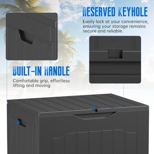 35 Gallon Outdoor Deck Box Lockable Waterproof Resin Patio Storage Box | Storage Container, UV-Resistant for Garden Tools, Pool Accessories & Patio Cushions, Black