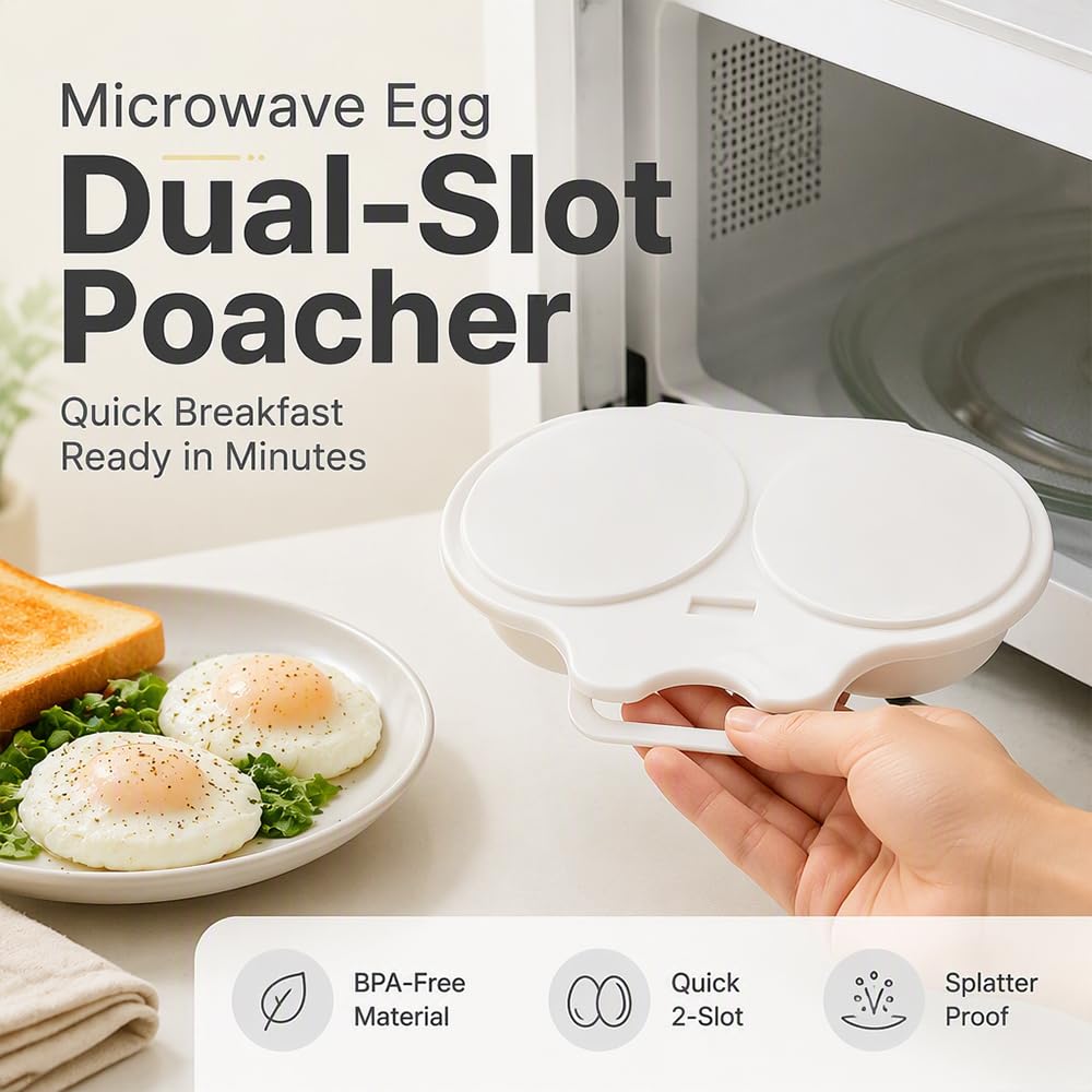 2pcs Dual Cavity Microwave Egg Poacher with Lid & Handle，Black | Microwave Egg Cooker 2 Eggs, Quick Oil-Free Cooking Egg Poacher for Kitchen, Versatile Kitchen Essential