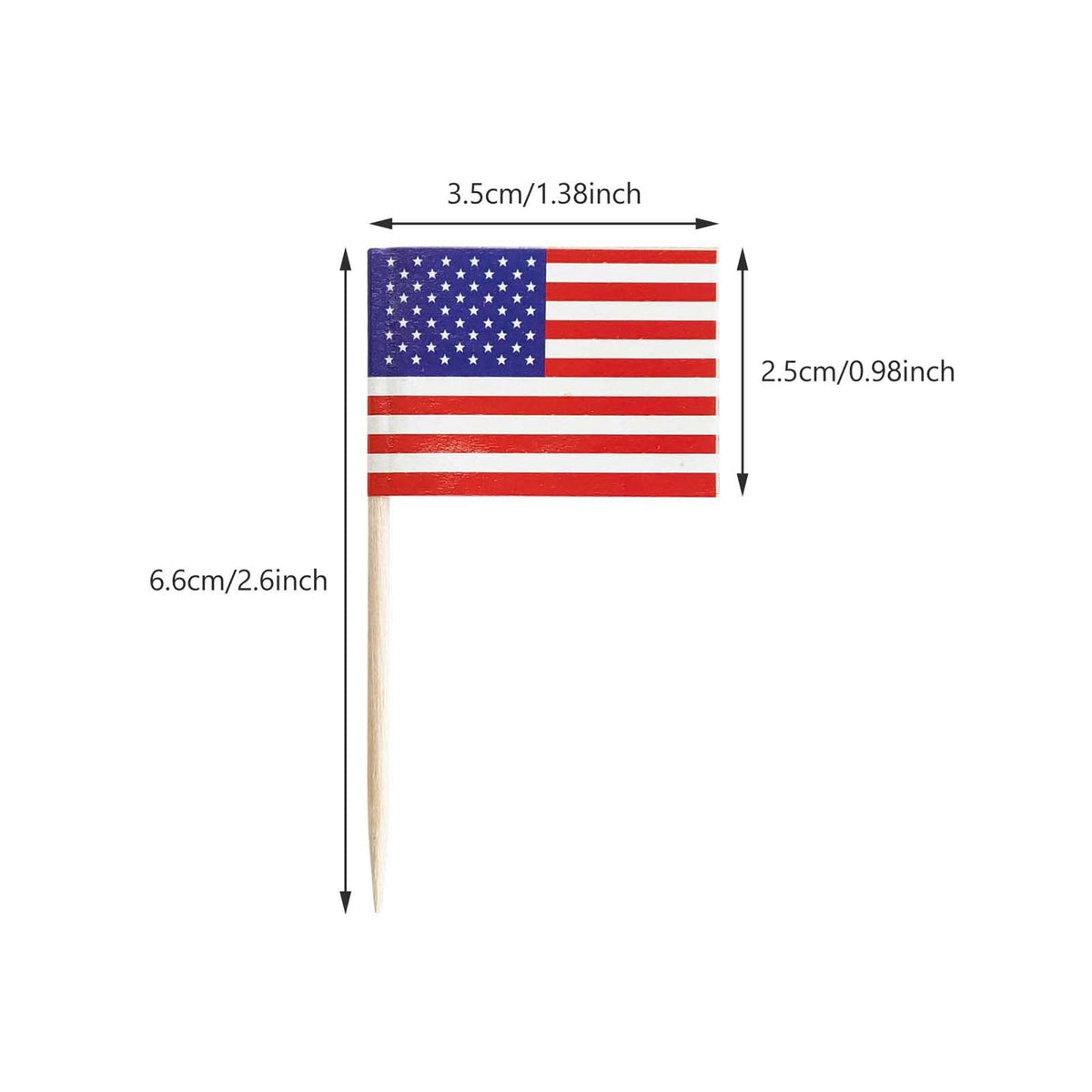 100 Pack USA American Flag US Toothpick Flags, Cocktail Picks Mini Stick Cupcake Toppers Country Picks Party Decoration Celebration Cocktail Food Bar Cake Flags (American)