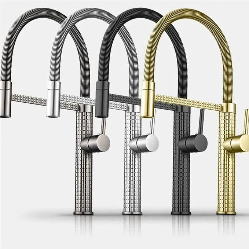 Spring Pull-Down Kitchen Faucet Brass Hot Cold Mixer Rubber Tube Tap